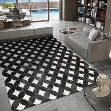 Круглый американский стиль из натуральной воловьей кожи меховой ковер пэтчворк, украшение черно-белый геометрический меховой коврик