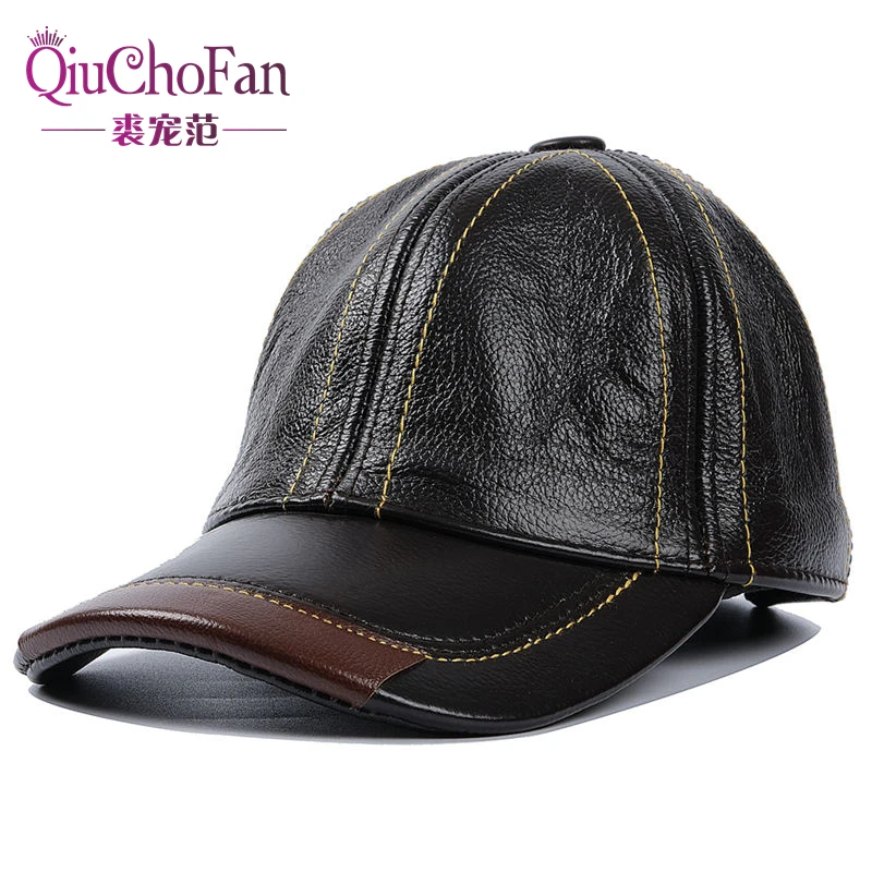 

Adult Baseball Cap Male Winter Outdoor Hat Male 100% Genuine Leather Peaked Cap Men's Winter Warm Adjustable Baseball Cap