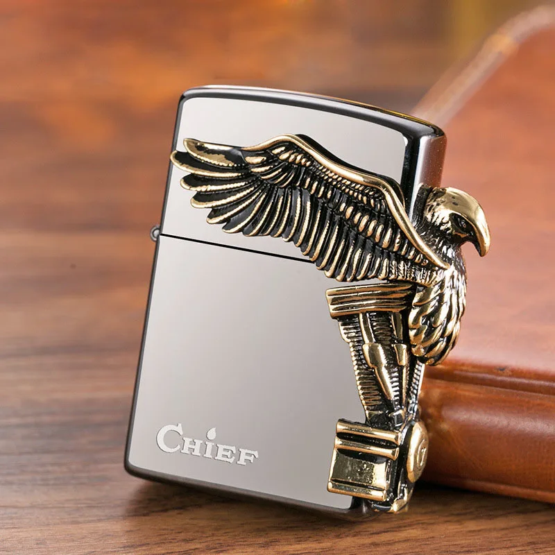 Eagle Leader Black Ice Kerosene Pure Copper Lighter Creative Windproof Stickers High Quality Cigarette Cigar Tobacco Lighter