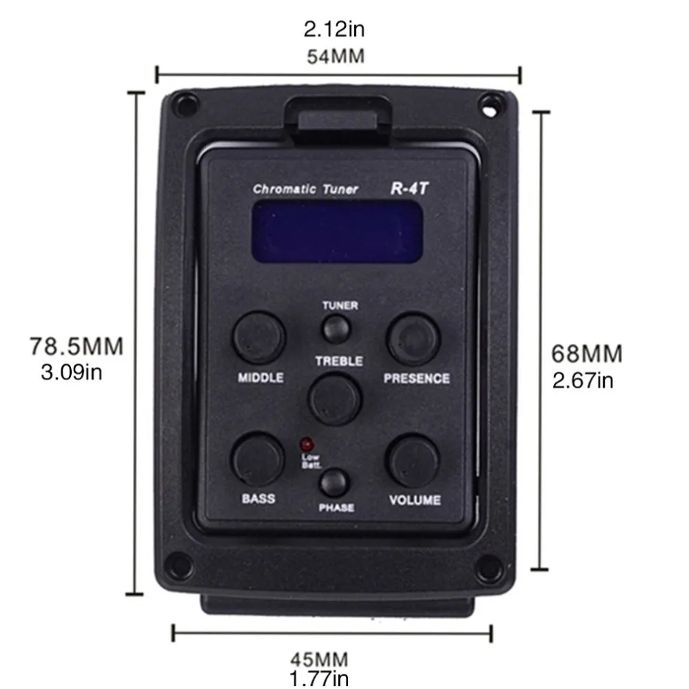 EQ-4T 4 полосным Пикап EQ предусилитель с тюнер для акустической гитары эквалайзер Акустическая гитара предусилитель Эквалайзер Тюнер