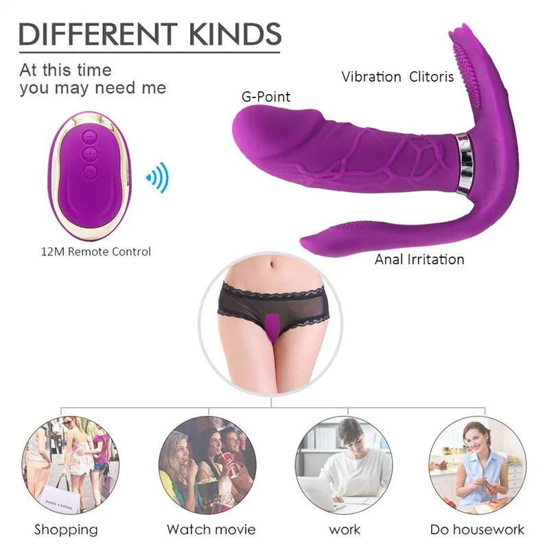 G Spot Вибратор Бабочка Клитор нагревательный штекер анальный силиконовый двойной