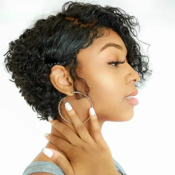 

180% Pixie Cut Bob Wig Curly Human Hair Wigs for Black Women Short Human Hair Lace Wigs Pre Plucked 4x4 Lace Closure Wig Remy M