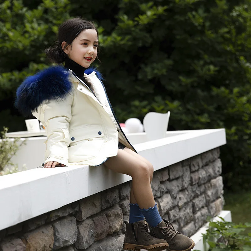 

Girls Down Coats Girl Winter Warm Windproof -30 Snowsuit Russia Hooded Real Fur Parka 6-14 years 2019 Coat Down Girls Hood