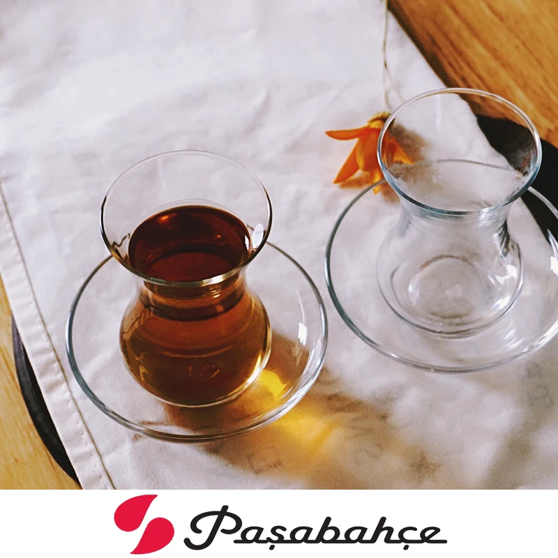 Элегантная чашка PASABAHCE в форме тюльпана для турецкого черного чая с блюдцем
