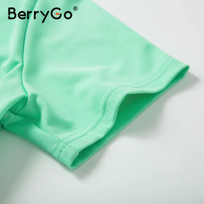 BerryGo Sexy turtleneck two-piece women shorts set Casual short sleeve womens tracksuit Tight female suits summer sport suit