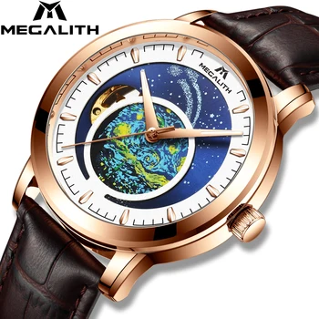 

MEGALITH Starry Sky Watch Mechanical Automatic Watch Men Sport Genuine Leather Clock Casual Business Wrist Watch Relojes Hombre