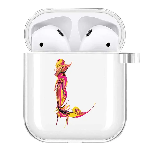 Silicone Cover Case for Apple AirPods 1st / 2nd Generation Anti-fall Scratch Resistant Sticker Bluetooth Case Cover painting letter L