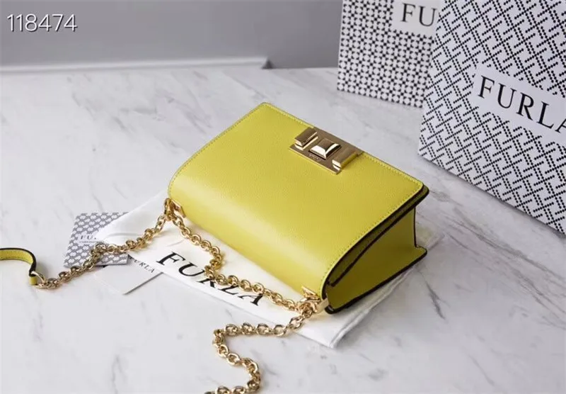 Оригинальные женские сумки FURLA, высокое качество, маленькие размеры, женские меховые кожаные сумки лимонного цвета, Размер 20 см* 8 см* 14 см