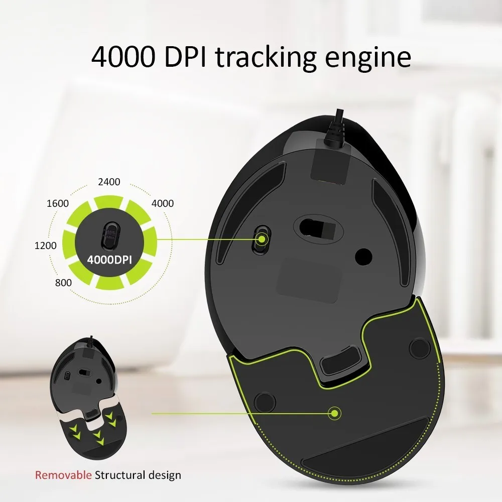Além de Rato Direita para pc Delux Vertical Ergonômico Dpi 6 Botões Usb Óptico Wired Gaming Mause Gamer Rgb Mouse Mão M618 1600 - Imagem 6