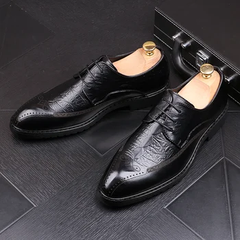 

Men Dress Crocodile pattern Shoes Genuine Leather Shoes Mens Formal Shoes Pointed Toe Men Flats Office Wedding Party Office Shoe