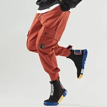 Уличная Мужская брюки карго с несколькими карманами, однотонные мужские брюки, черные, оранжевые, зеленые, серые, S-4XL, мужские брюки