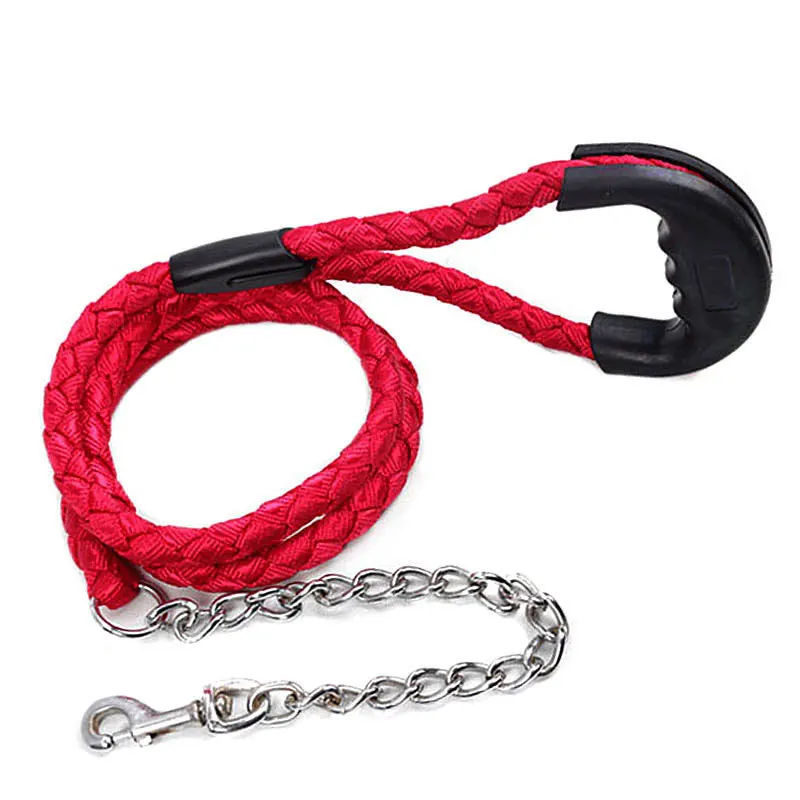 

Dog Rope Pet Dog Hand Holding Rope NYLON + Iron Chain Proof Punch Rope Rubber Handle Traction Belt 1.2 M