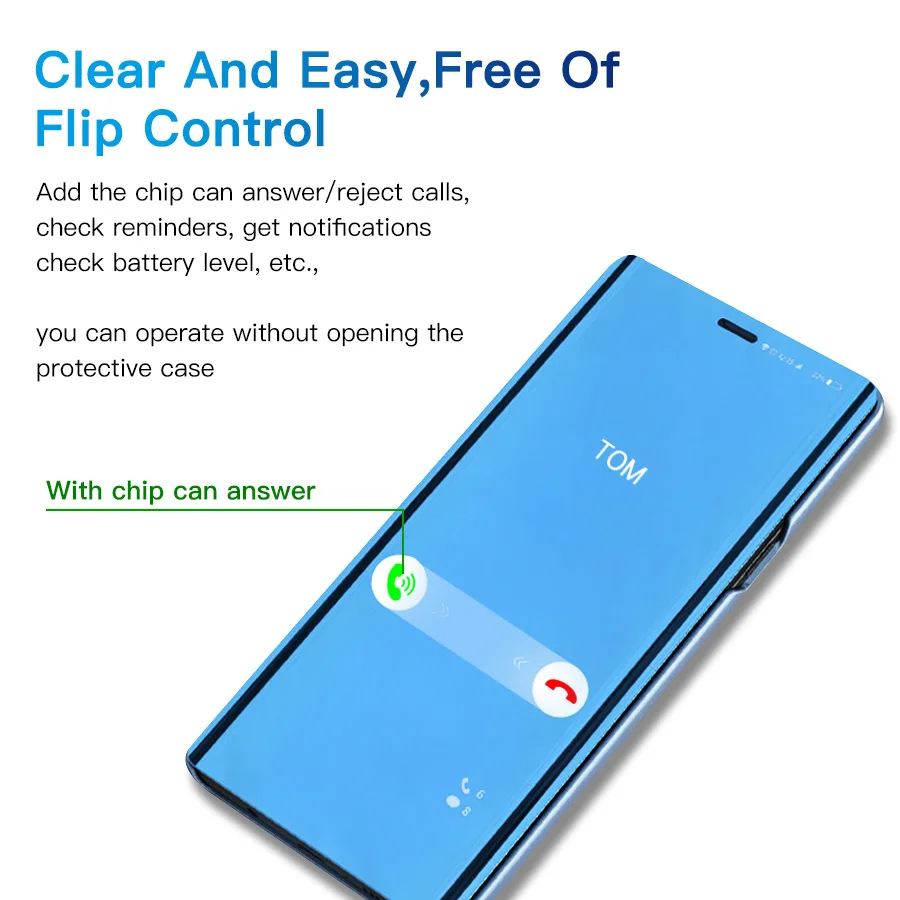 Mirror Flip Phone Case For Samsung Galaxy S8 S10 Note9 Cover Thin Clamshell Smart Call Answer Phone Holder Stand Glass Cases