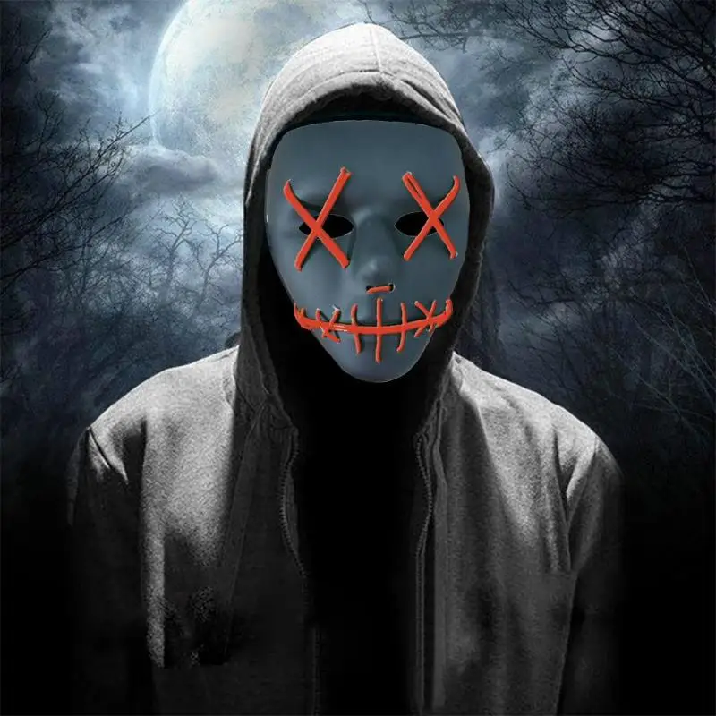 EL Luminous Glowing Masks Halloween Masquerade Makeup Party Decor Supplies Personality Decoration Light Up Masks Glow In Dark