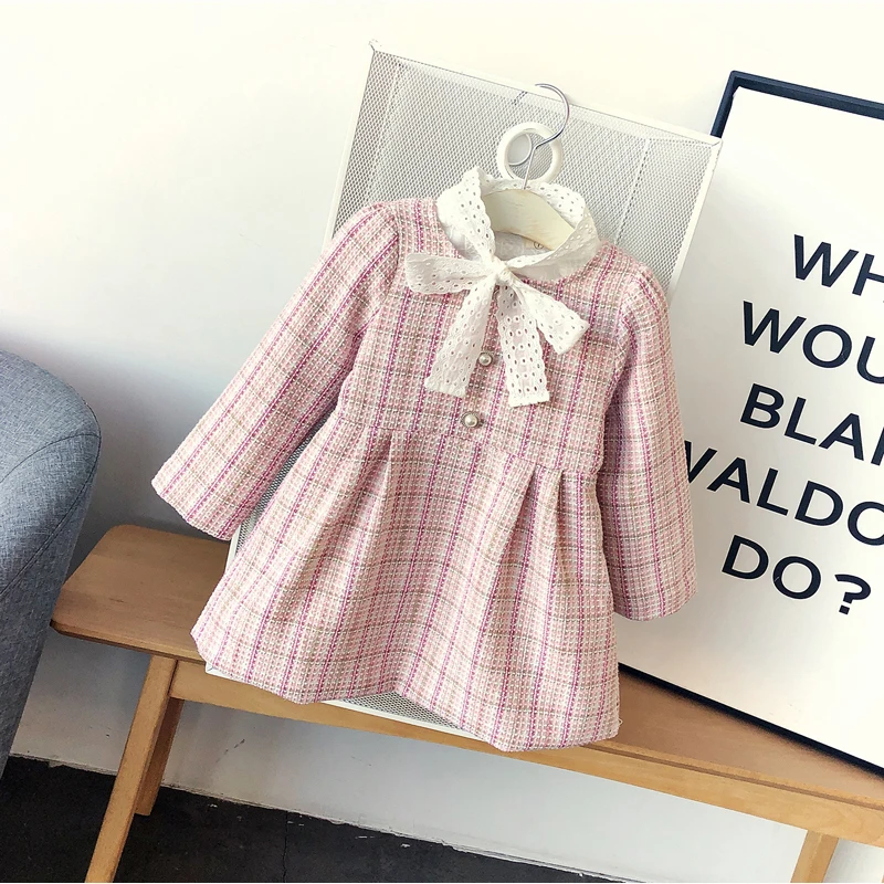 Г. Зимние Повседневные клетчатые Детские платья для девочек, модная одежда высокого качества для девочек детское платье с длинными рукавами и бантом