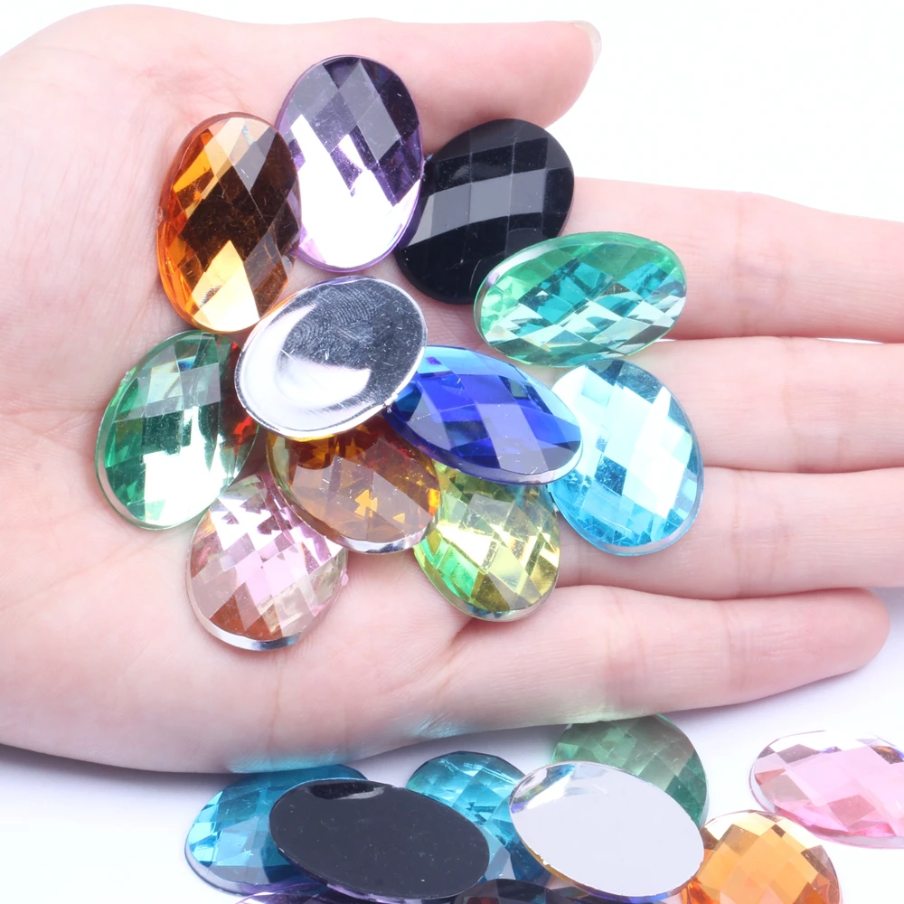 

18x25mm 10/50pcs Oval Shape Earth Facets Acrylic Rhinestones Flatback Many Colors Glue On Beads DIY Jewelry Nails Art Supplies