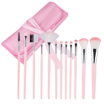 

1 Set of 12Pcs Cosmetic Brushes Foundation Makeup Brushes Cosmetic Beauty Tools with Satin Cloth Bag for Women Lady (Pink)