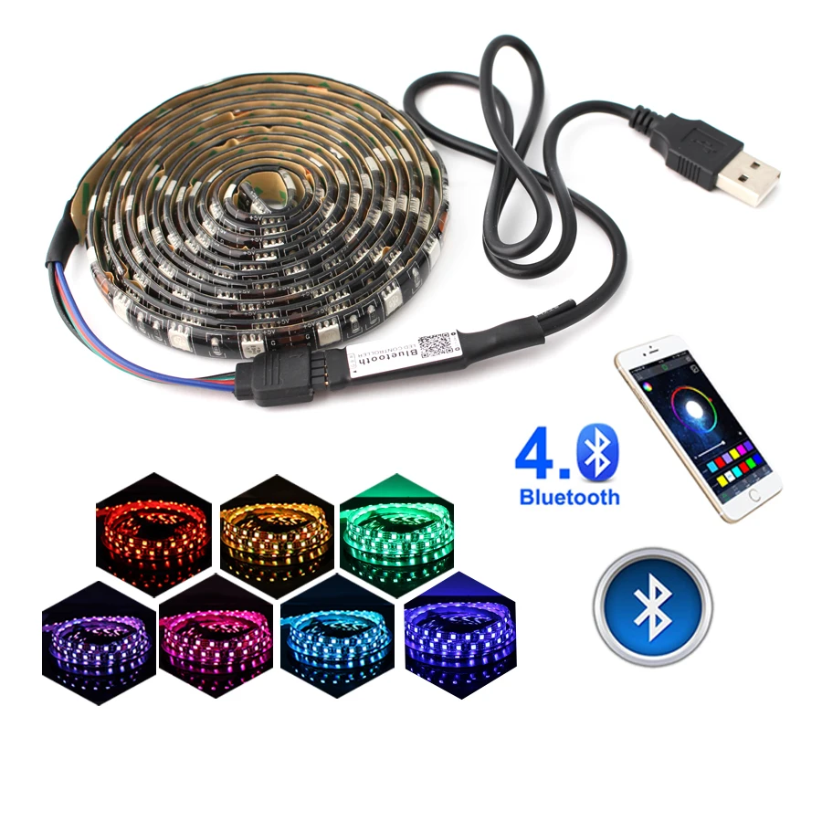 USB 5V светодиодный RGB ленты 5050 SMD Bluetooth ТВ Подсветка Водонепроницаемый USB RGB 5V Светодиодный светильник ленты Ambi светильник дистанционного Управление