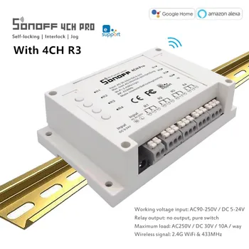 Sonoff 무선 원격 와이파이 스마트 홈 스위치, 인칭 인터록 릴레이, 알렉사 구글 홈 Ewelink, 4CH R3 Pro R3, 433mhz, 4 갱 RF