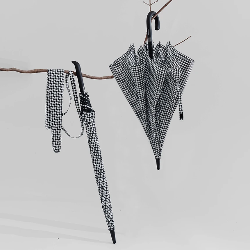 Классический зонтик с длинной ручкой Houndstooth для дождя женщин большой гольф