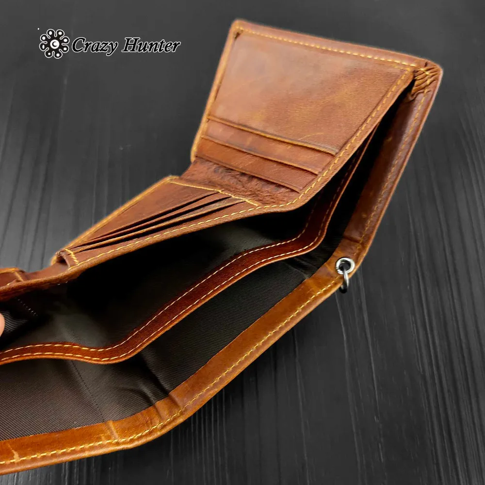 Байкер Motocycel кожаный тройной бумажник держатель для карт чехол-портмоне с цепочкой коричневого цвета