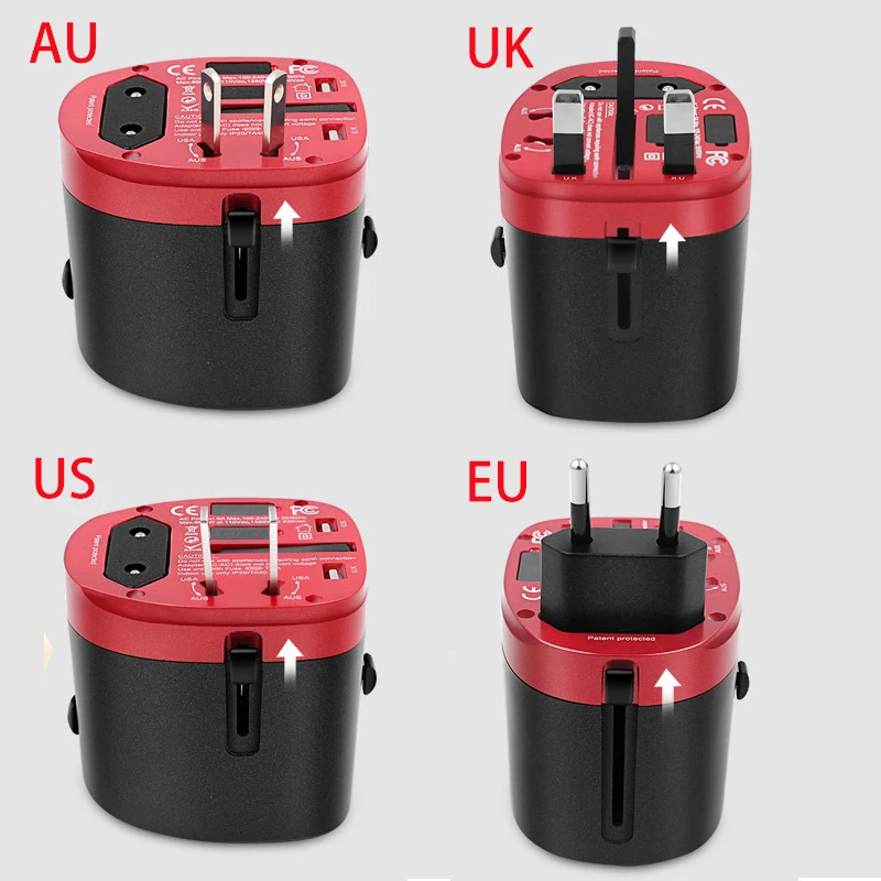 

EU AU UK US 4 In 1 Universal Power Adapter Plug AC 110V 220V 230V Travel Universal Plug Socket 5V USB Mobile Phone Charging Port
