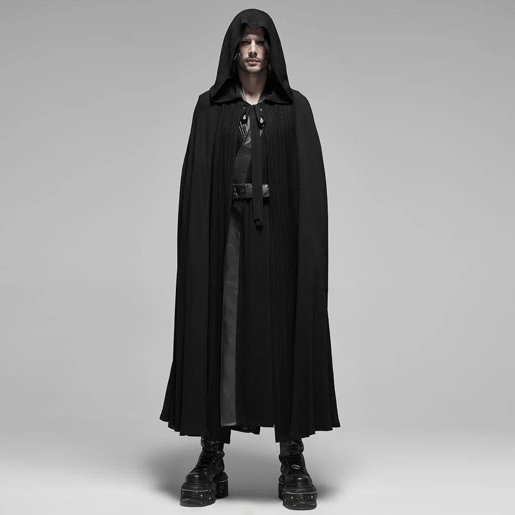 Панк RAVE Мужская Черная Длинная накидка однотонная полосатая хлопковая ткань