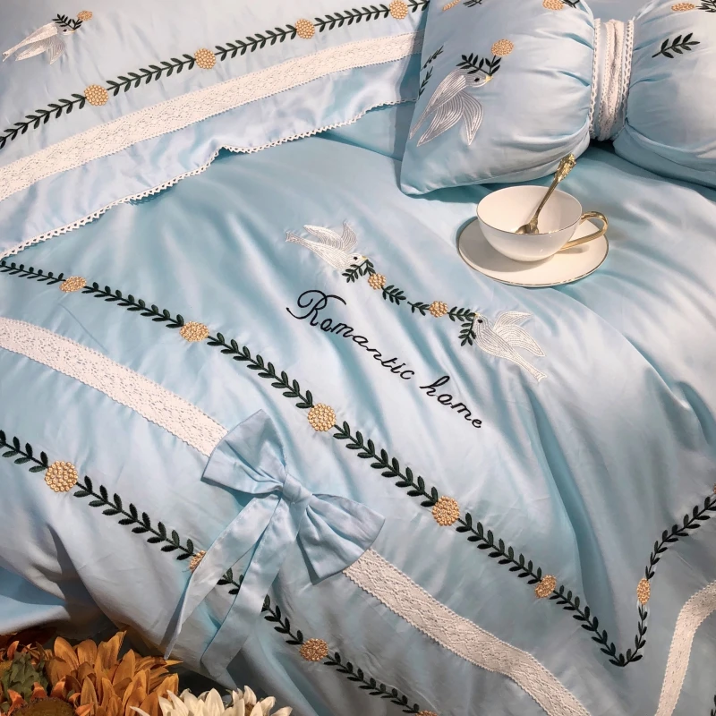 Цветы Постельное белье queen Размеры вышивка постельное белье из египетского хлопка постельного белья ropa de Кама двуспальная кровать пододеяльник набор 4/7 шт