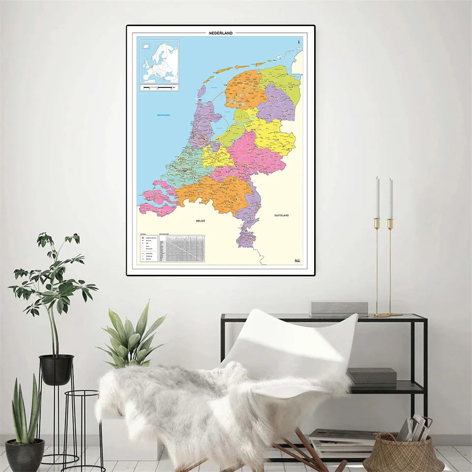 42*59cm The Netherlands Political Map Small Poster Canvas Painting Travel School Supplies Living Room Home Decoration In Dutch