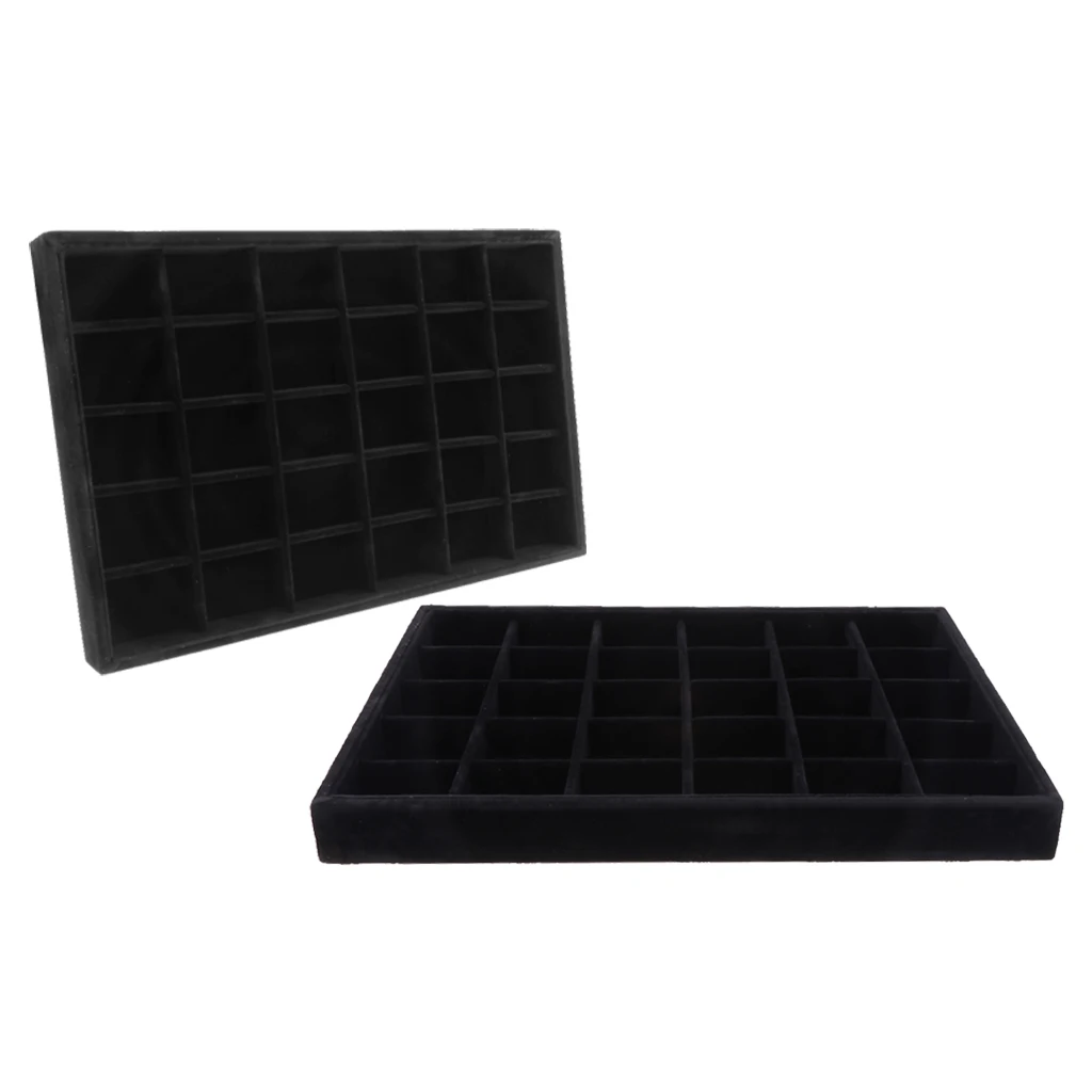 2Pcs Velvet Bracelet Bangle Watch Jewelry Display Stand Tray Black Velvet, large storage capacity, 35*24*3cm