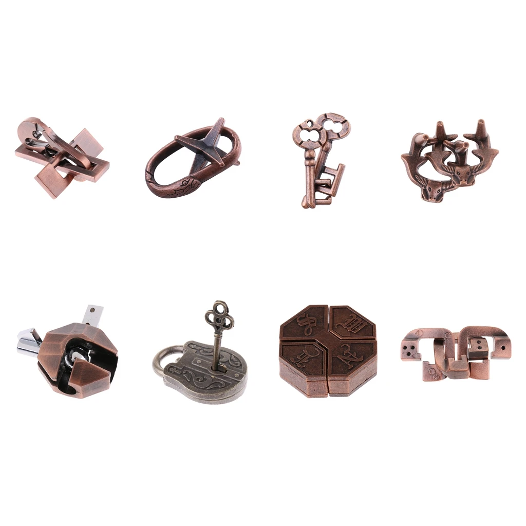 8x Vintage Lock Puzzles Brain Teaser Kids Mind Game Toy IQ Test Magic Trick