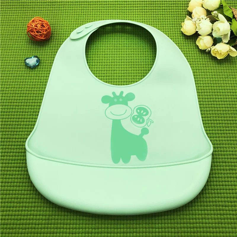 Green fawn Мягкий силиконовый детский нагрудник с мультяшным принтом, водонепроницаемый, с длинными кнопками, регулируемый карман, детские нагрудники для девочек и мальчиков, Детский фартук для кормления - Цвет: Green fawn