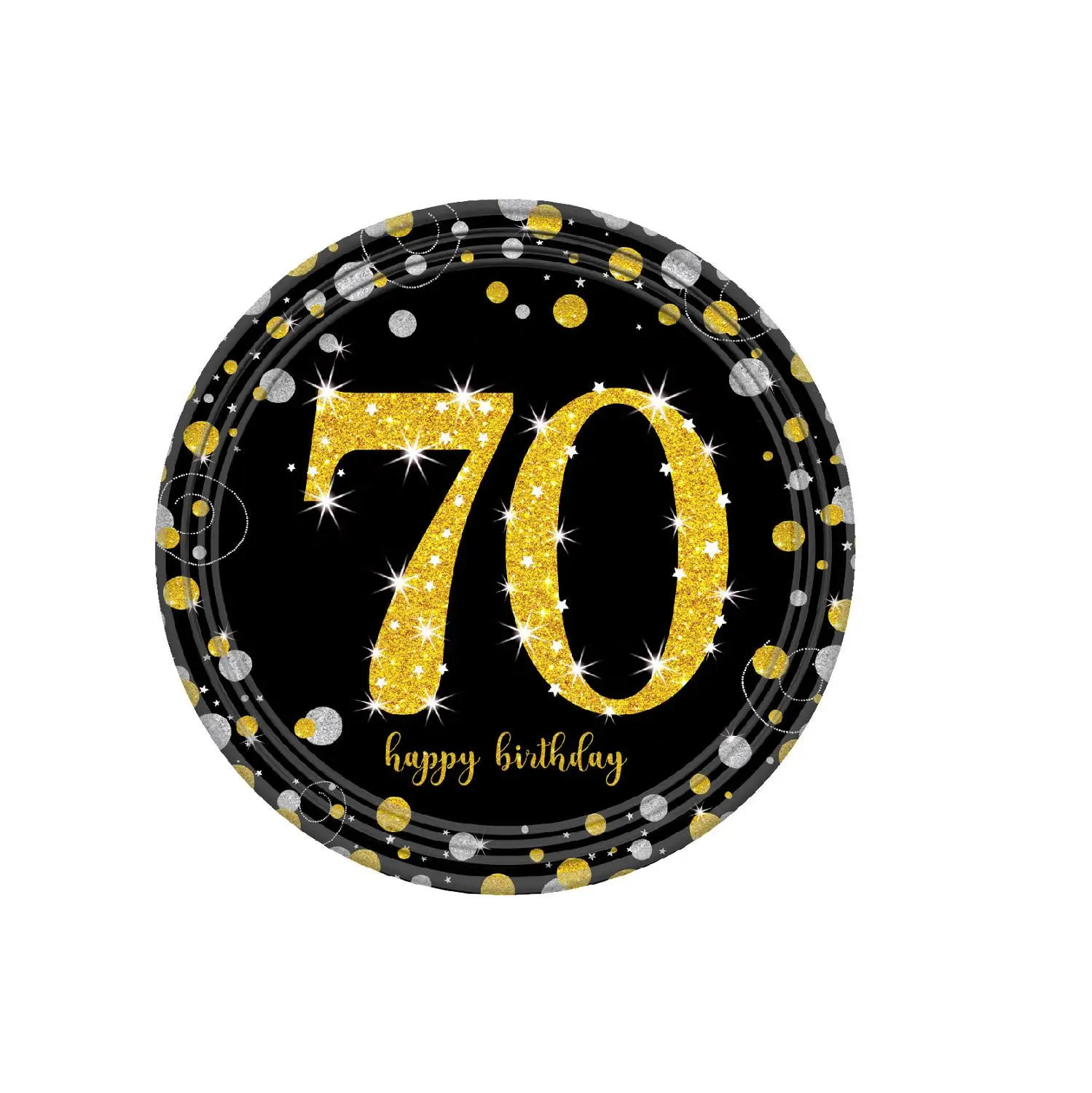 Plates 8pcs 7in 70th Цвета: черный, золотистый, серия 21th 30th 40th 50th 60th 70th 80th кружки, тарелки, салфетки флаг одноразовая посуда для дня рождения Юбилей вечерние Декор - Цвет: Plates 8pcs 7in 70th