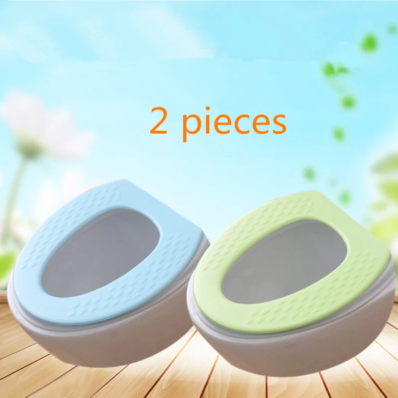2 Pieces Toilet Cushion Closestool Lid Top Mat EVA Adhesive Toilet Seat Cover Waterproof Toilet Cover Bath Cushion For Summer - Цвет: grid bluex1greenx1