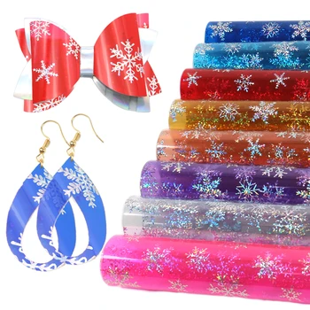 

David accessories 20*34cm 8pcs/set Snow Christmas Transparent Synthetic Leather DIY Bow Bag Material Faux Leather Fabric,1Yc8769