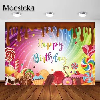 

Mocsicka Chocolate Birthday Party Backdrop Sweet Candy Candyland Party Happy Birthday Lollipop Cupcake Photography Background