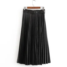 ZOEPO, свободные юбки из искусственной кожи, женская модная однотонная плиссированная юбка с поясом на талии, женские элегантные юбки до середины икры, женские юбки, KW