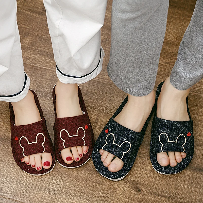 

Japanese Style Fabric Linen Drag Spring And Autumn Summer Home Linen Slippers Men And Women Couples Thick Bottomed Indoor Wood F