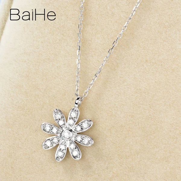 BAIHE Solid 18K Белое Золото 0.20ct Сертифицированный круглый полный огранки натуральные бриллианты украшения для помолвки Подарочные ожерелья