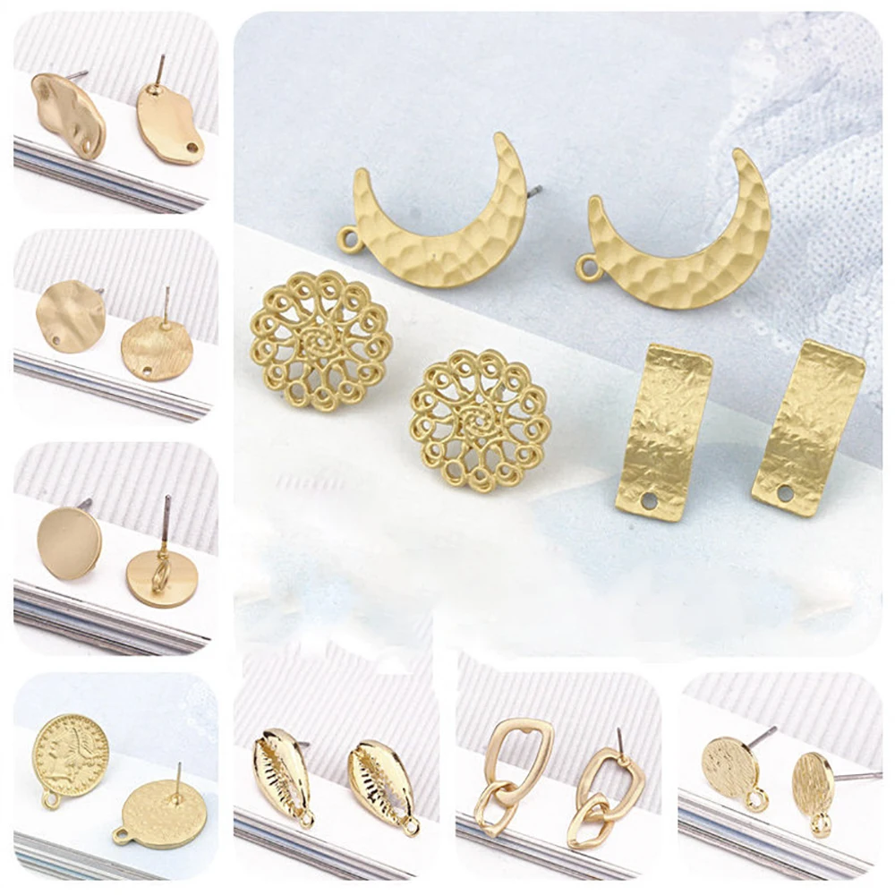 

10pcs Geometric Round Earring Stud Golden hollow Flowers Earrings Base Connectors Linker For DIY Making Accessories