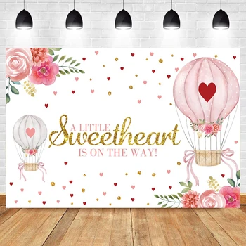 

Little Sweet Heart Photography Backdrop Baby Shower Hot Air Balloon Happy Party Newborn Flower Photo Background Banner Decor