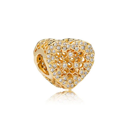 Новинка, 925 пробы, серебряный, 1:1, шарм, 18 K, золото, пчела, мед, гребень, мед, темперамент, солнце, бисерная подвеска, в форме сердца, для женщин - Цвет: Прозрачный