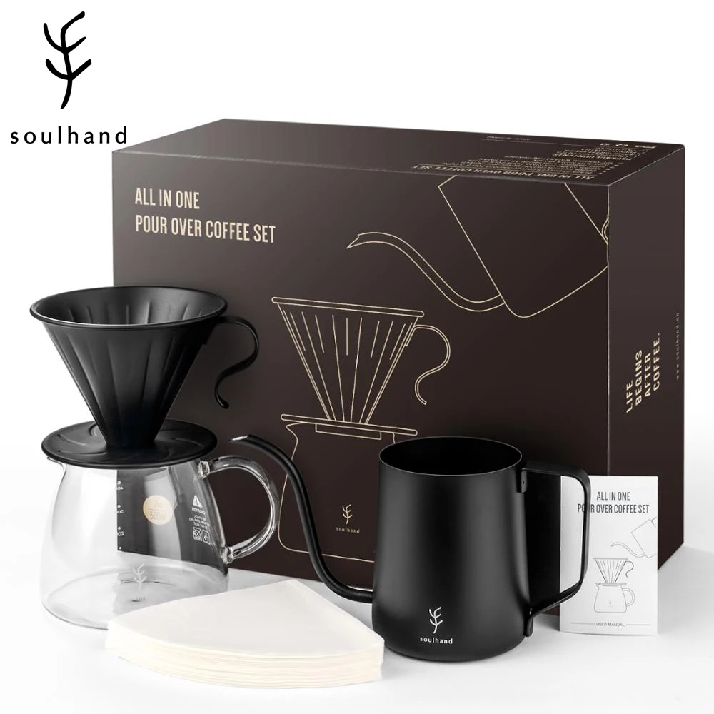 Soulhand V60 Drip Dripper Sets Coffee Filter 1500ml Heatproof Cafe