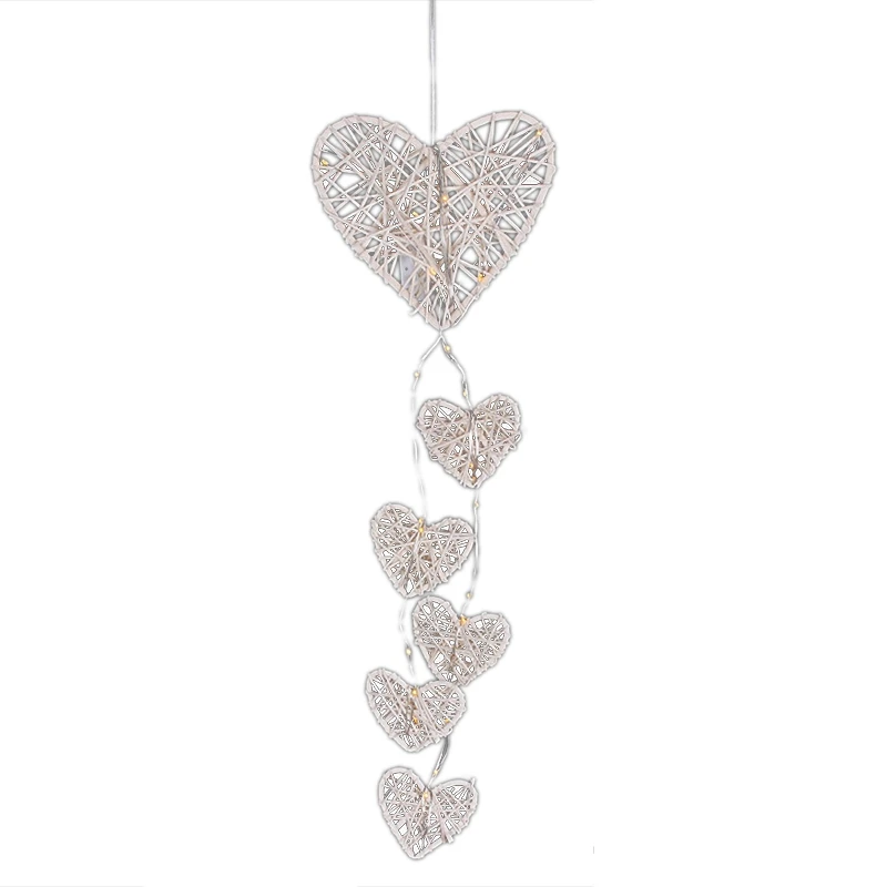 

2Pcs Rattan Heart-Shaped Wind Chime Ornament Room Hanging Night Light Charm Decor Hanging Ornament Lamp Home Wall Hanging Decora