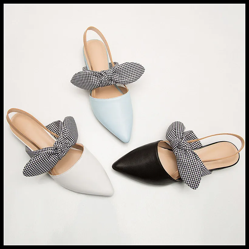 

High Quality Women Shoes Fashion Elegant Flat Shoes Bow Tie Desgin Genuine Leather Slip On Pointed Toe Woman Casual Flats
