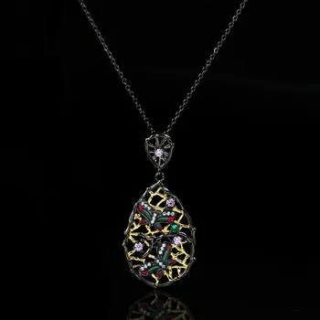 

European and American New Style Bohemian Retro Ethnic Style Hollow Leaf Diamond Butterfly Pendant Necklace Elegant Jewelry