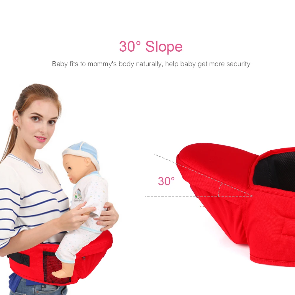 Для детей 0-18 месяцев Рюкзак Кенгуру hipseat для младенцев с карман на молнии Регулируемый ремень широкая табуретка Дизайн Рюкзаки-кенгуру для младенцев, детей ясельного возраста Хипсит(пояс для ношения ребенка) красный