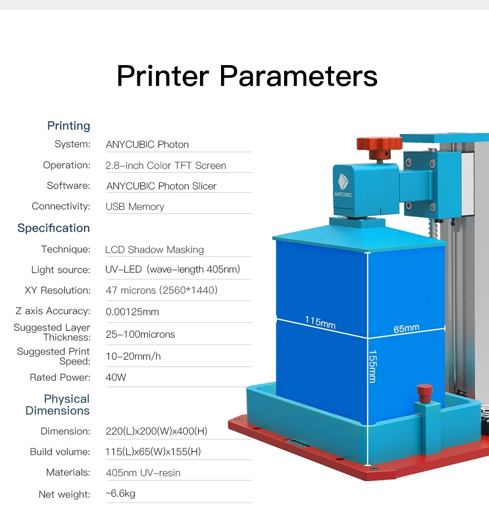 Anycubic Фотон SLA 3d Принтер lcd 405nm УФ свет-отверждения рабочего стола офлайн печать impressora 3d Смола 3d Принтер Комплект impresora 3d