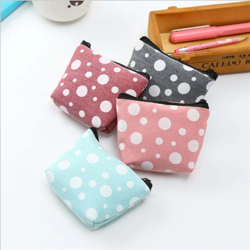 Monederos de tela de lona para mujer, monedero pequeño, informal, moderno, con estampado de lunares, monedero de animados|Monederos| - AliExpress