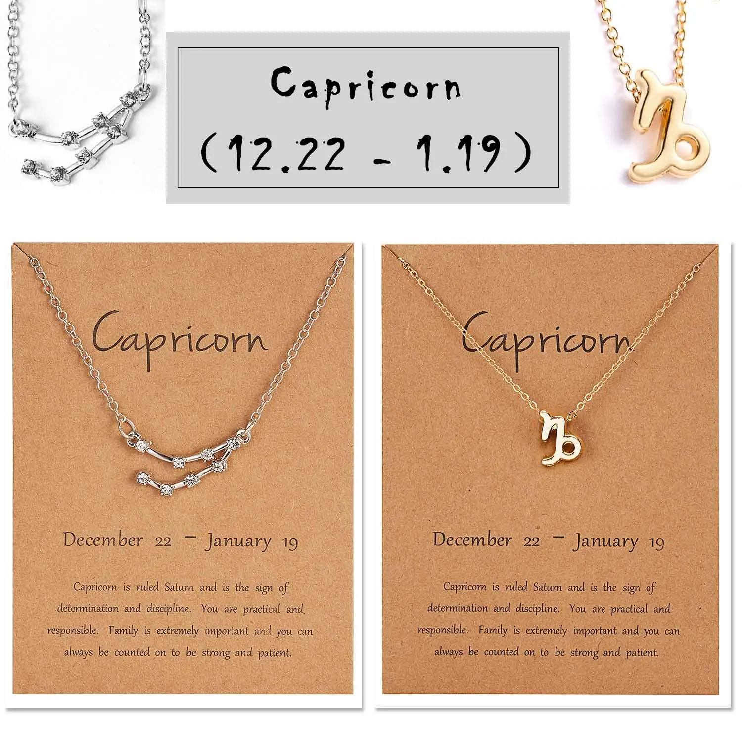 Belleper 12 Созвездие подвеска ожерелье Знак зодиака ожерелье в подарок на день рождения открытка для женщин Девушка купить один получить один бесплатно - Окраска металла: Capricorn